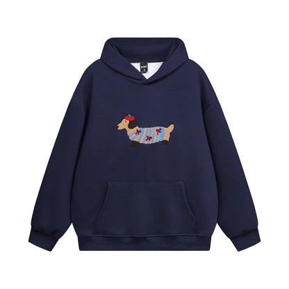 Women's hooded sweatshirt with dog graphic and kangaroo pocket