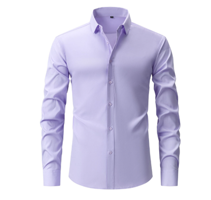 Men's long-sleeve solid shirt with pointed collar and button front