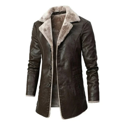 Men's structured lined coat with notched lapels and button front