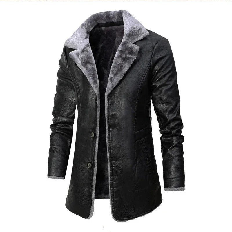Men's structured lined coat with notched lapels and button front