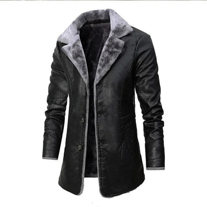 Men's structured lined coat with notched lapels and button front