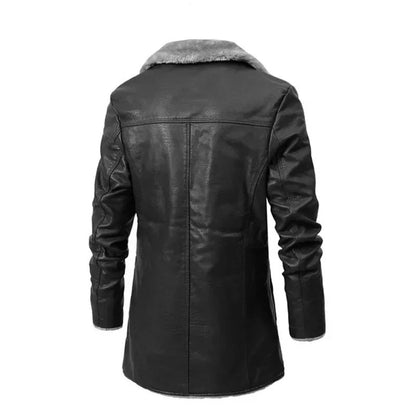 Men's structured lined coat with notched lapels and button front