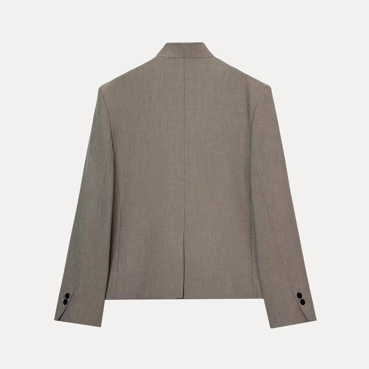 Women's classic long-sleeve blazer with raised collar, button front and welt pockets