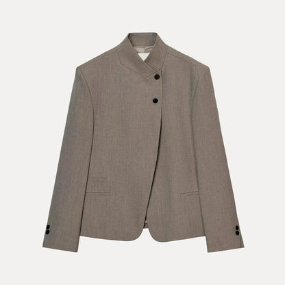 Women's classic long-sleeve blazer with raised collar, button front and welt pockets