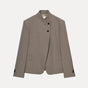 Women's classic long-sleeve blazer with raised collar, button front and welt pockets