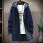 Men's hooded longline jacket with full-zip front, drawstring hood and front pockets