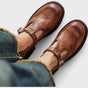 Women's Mary Jane shoes with brogue detailing, buckle strap and low heel