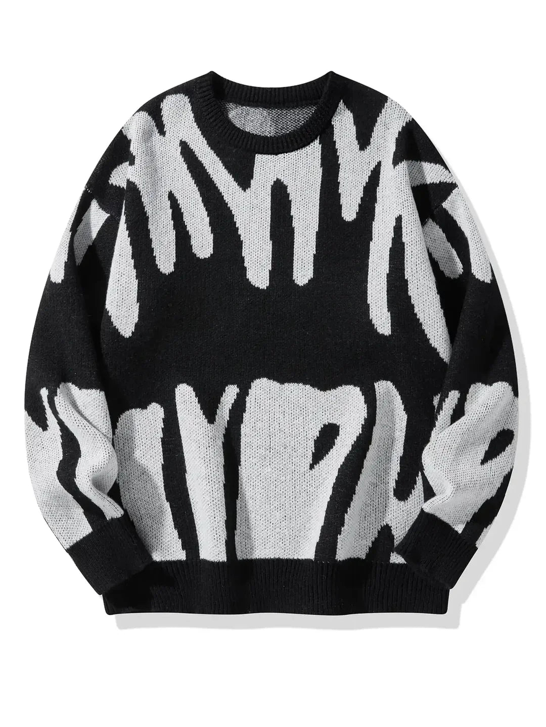 Men's abstract pattern knit sweater with crew neck and long sleeves