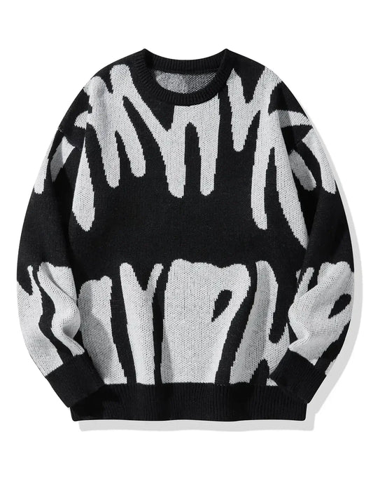 Men's abstract pattern knit sweater with crew neck and long sleeves