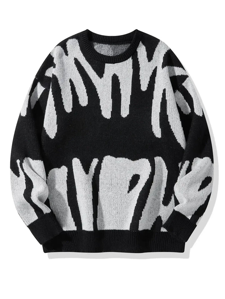 Men's abstract pattern knit sweater with crew neck and long sleeves