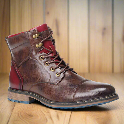 Men's brown lace-up ankle boots with side zipper