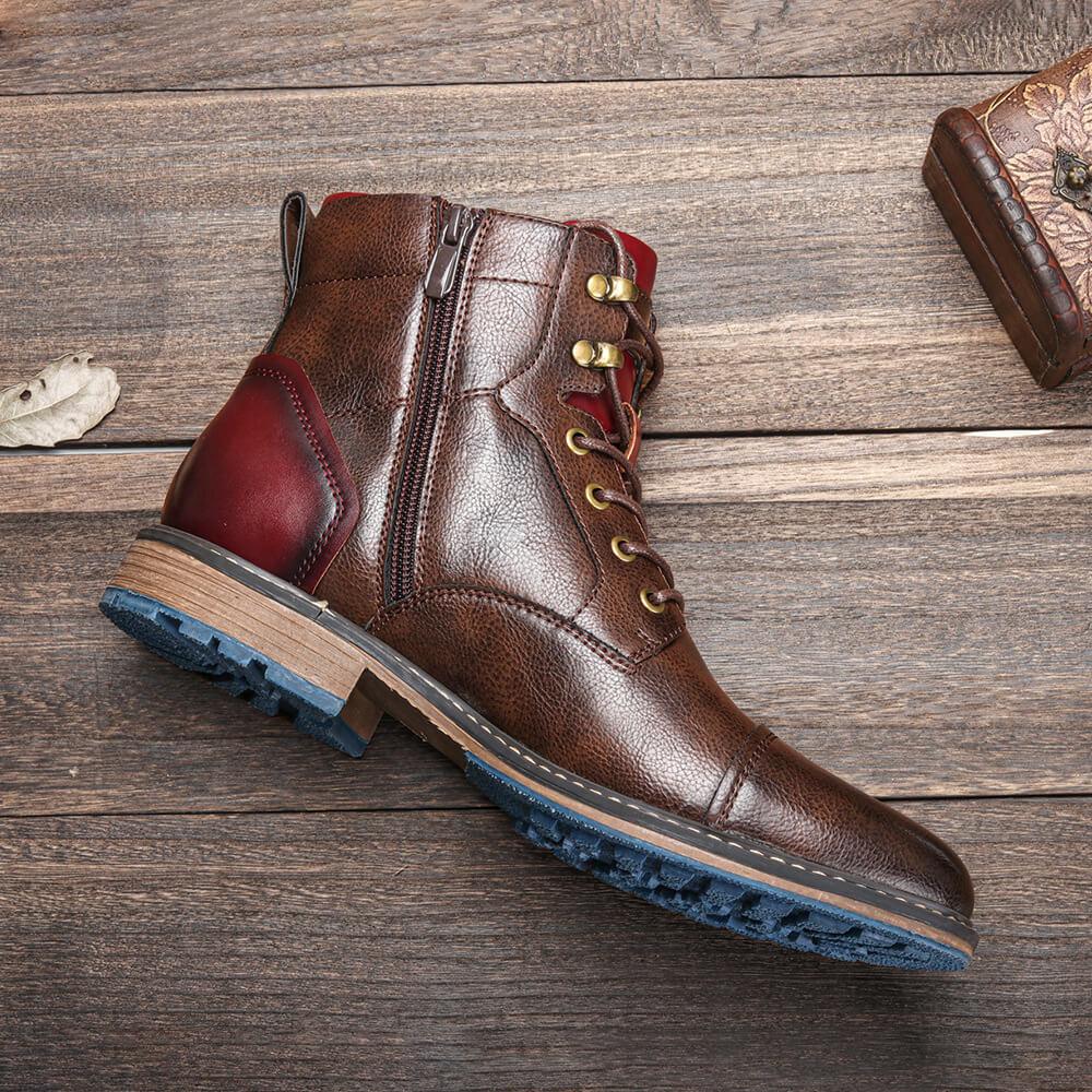 Men's brown lace-up ankle boots with side zipper