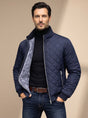 Men's diamond quilted jacket with stand collar, full zip and fleece lining