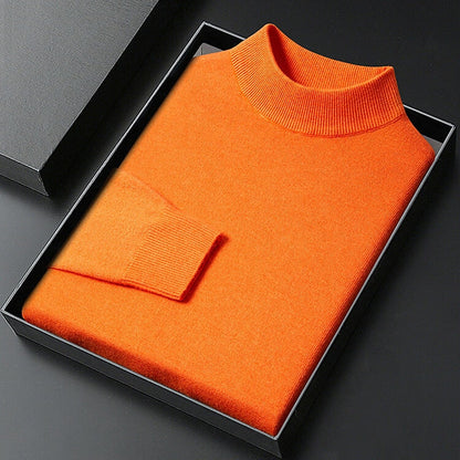 Men's knitted mock neck sweater with ribbed collar and cuffs