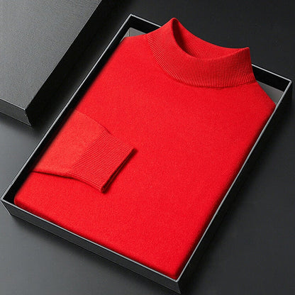Men's knitted mock neck sweater with ribbed collar and cuffs