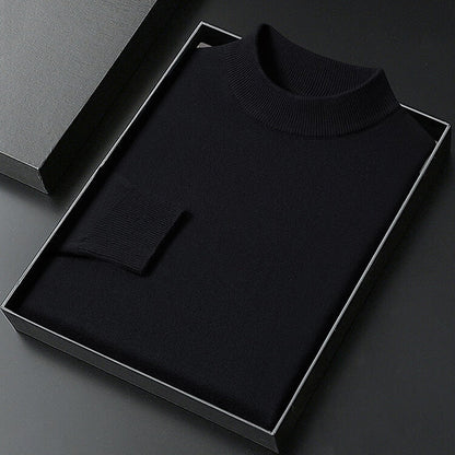Men's knitted mock neck sweater with ribbed collar and cuffs