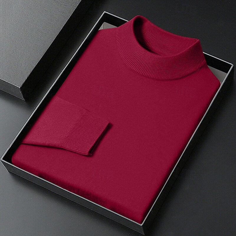 Men's knitted mock neck sweater with ribbed collar and cuffs