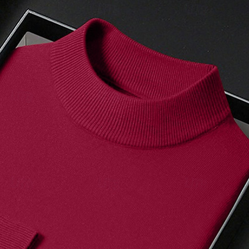 Men's knitted mock neck sweater with ribbed collar and cuffs