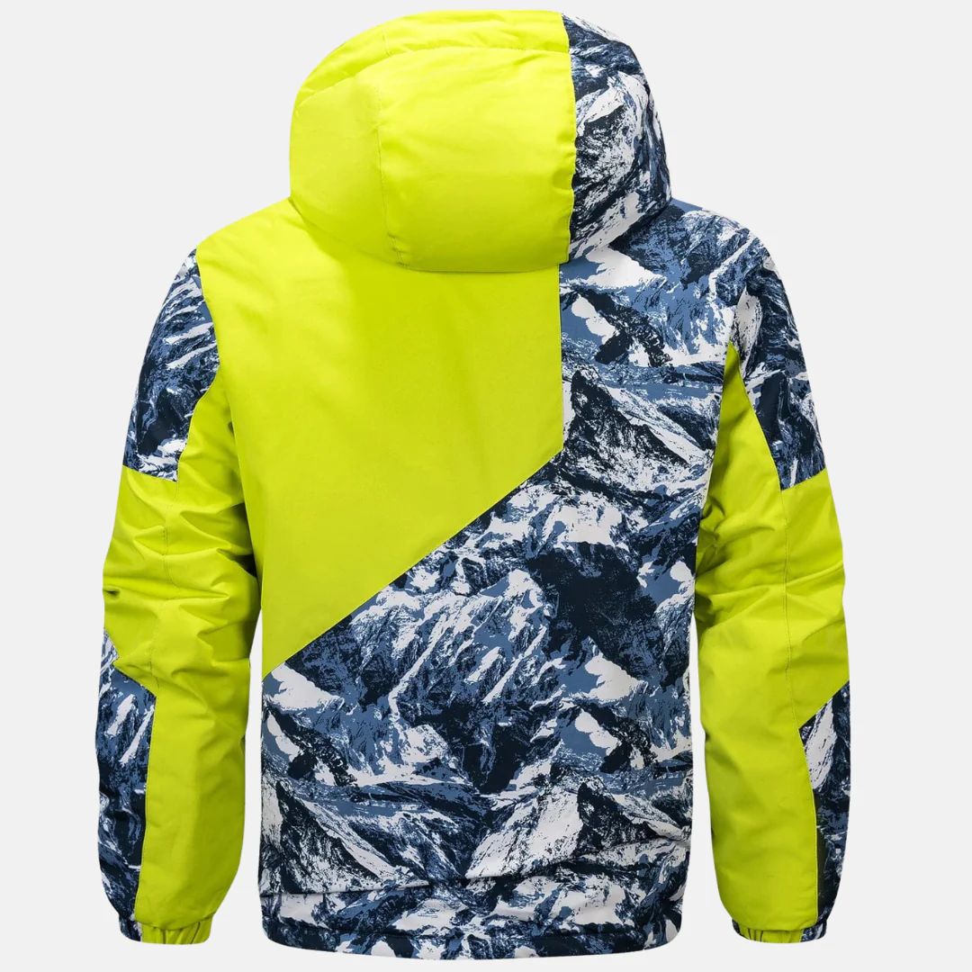 Men's hooded jacket with mountain print panels and zip front