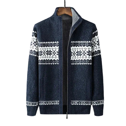 Cardigan zippé homme à motif nordique et col montant, manches longues