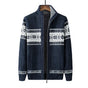 Men's zip-up cardigan with Nordic geometric pattern and stand collar