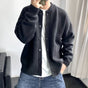 Men's button-up cardigan with round neckline and front patch pockets