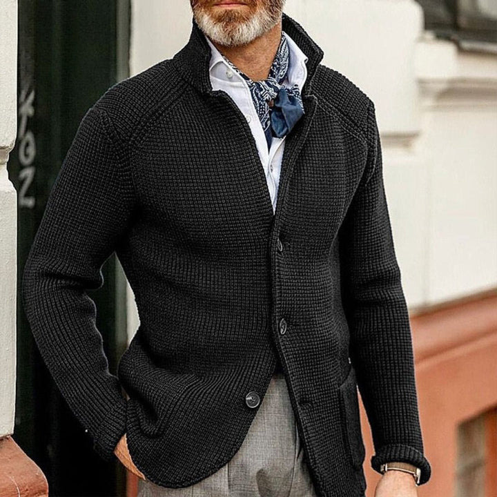 Men's textured waffle-knit button-front cardigan