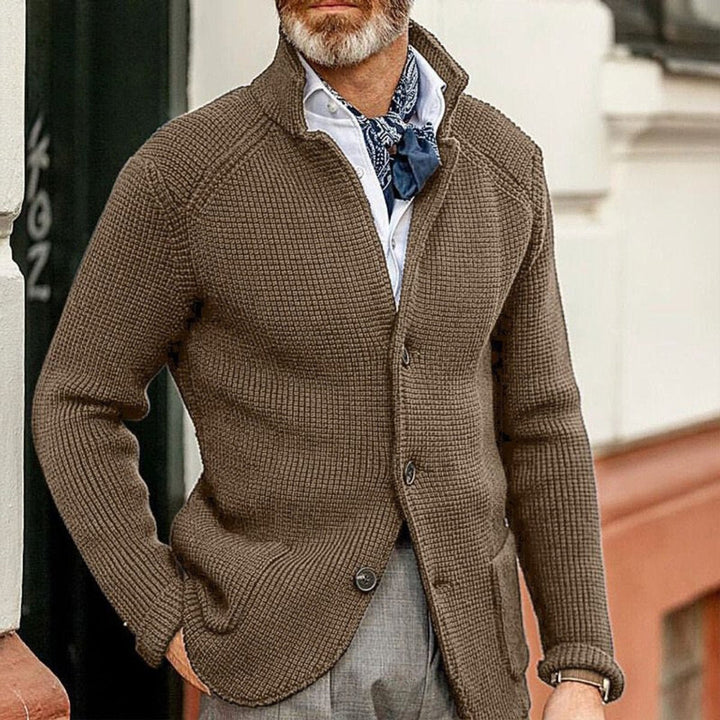 Men's textured waffle-knit button-front cardigan