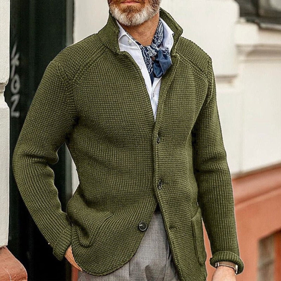Men's textured waffle-knit button-front cardigan