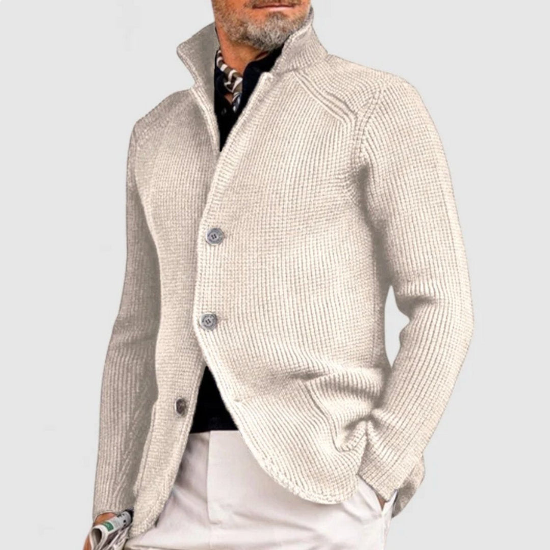 Men's textured waffle-knit button-front cardigan