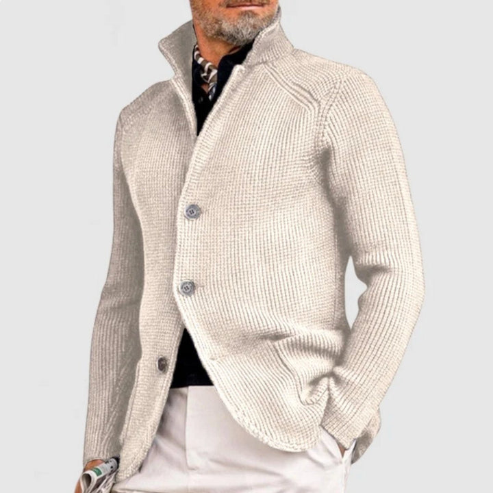 Men's textured waffle-knit button-front cardigan