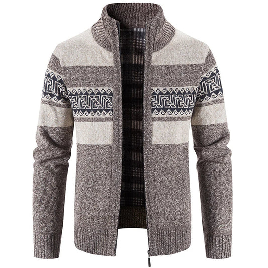 Veste cardigan zippée homme à motifs géométriques et col montant