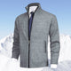 Men's zip-up knit cardigan with mock neck and vertical zip pockets