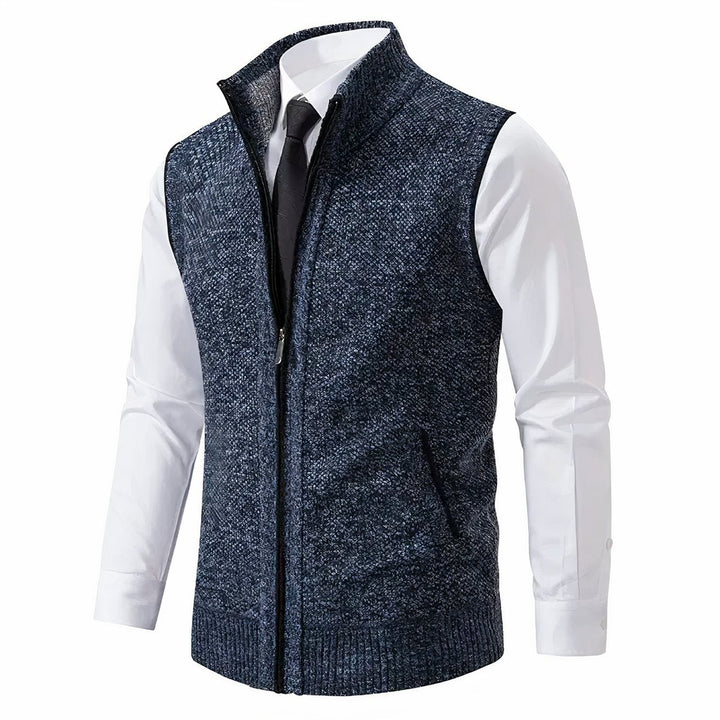 Men's textured knit zip-up cardigan vest with mock neck