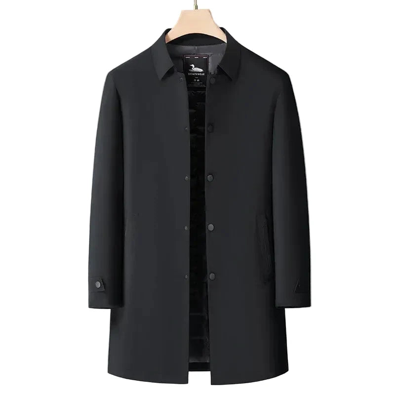 Men's padded button-front coat with shirt collar and quilted interior