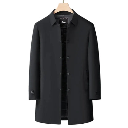 Men's padded button-front coat with shirt collar and quilted interior