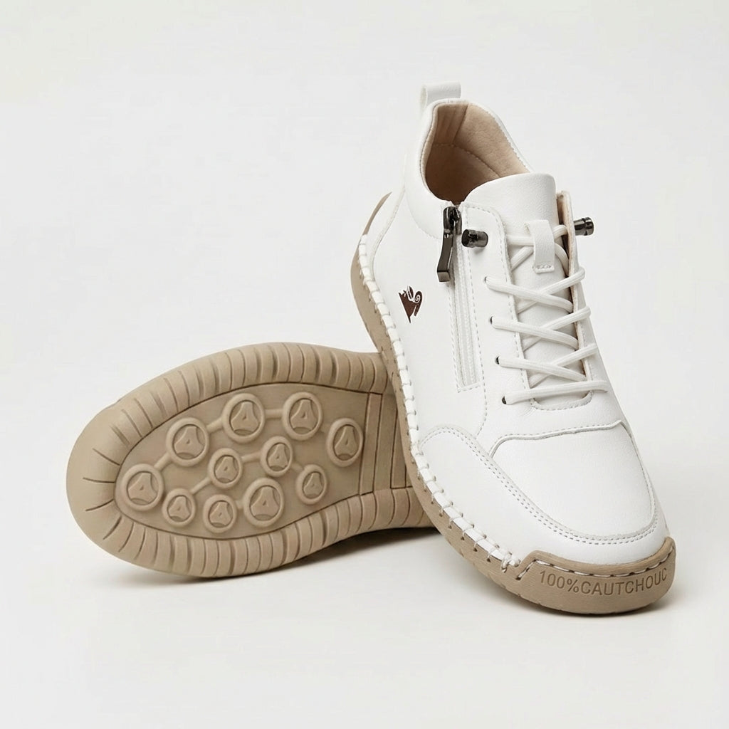 Women's lace-up sneakers with side zipper and flat textured sole