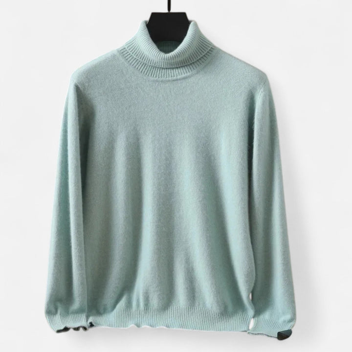 Men's plain long-sleeve turtleneck sweater with ribbed trims