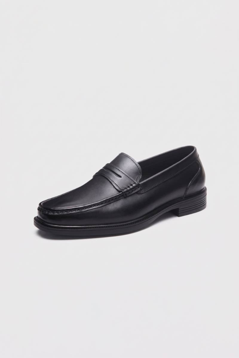 Men's classic penny loafers with moc toe stitching and low heel