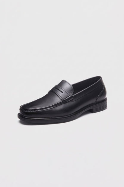 Men's classic penny loafers with moc toe stitching and low heel