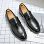 Men's penny loafers with almond toes and stitched apron detail