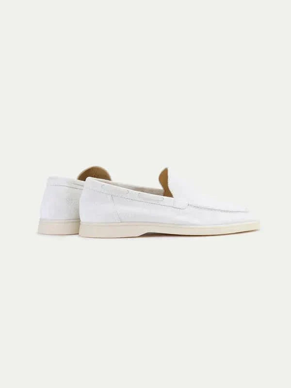 Men's white classic slip-on loafers with round toes and flat soles