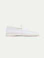 Men's white classic slip-on loafers with round toes and flat soles