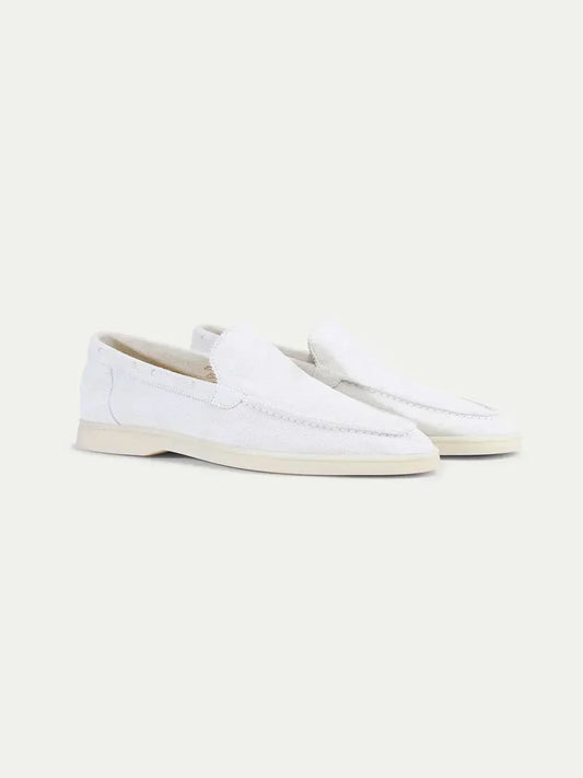 Mocassins classiques blancs homme, sans lacets, semelle plate