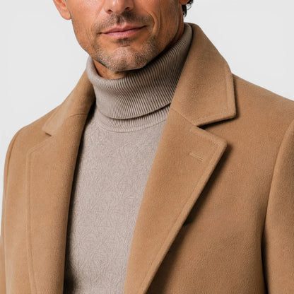Men's single-breasted slim fit overcoat with notched lapels and button front
