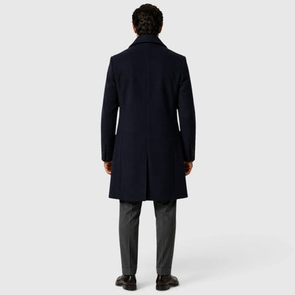Men's single-breasted slim fit overcoat with notched lapels and button front