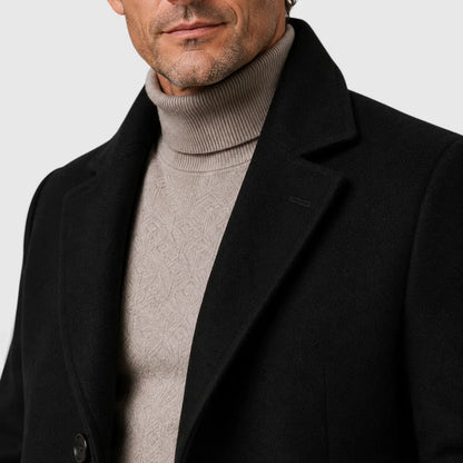 Men's single-breasted slim fit overcoat with notched lapels and button front
