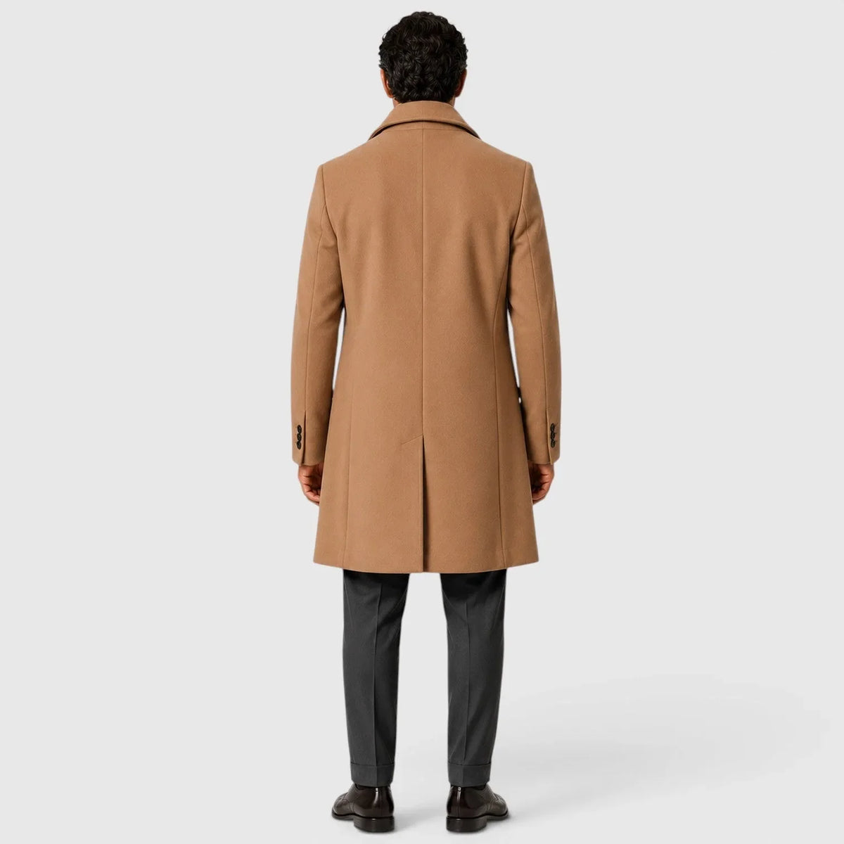 Men's single-breasted slim fit overcoat with notched lapels and button front