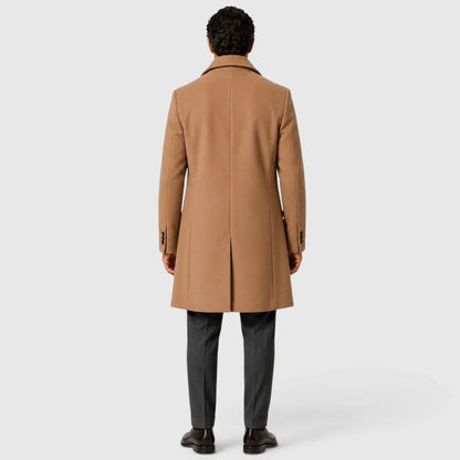 Men's single-breasted slim fit overcoat with notched lapels and button front
