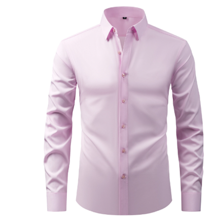Men's long-sleeve solid shirt with pointed collar and button front